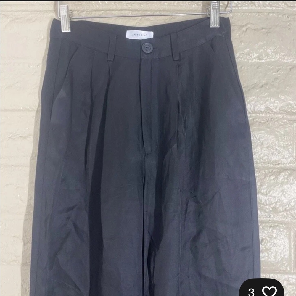 Anine Bing Carla Pleated Twill Wide Leg Trousers Pants Linen Blend Black Size 34 - Picture 10 of 13